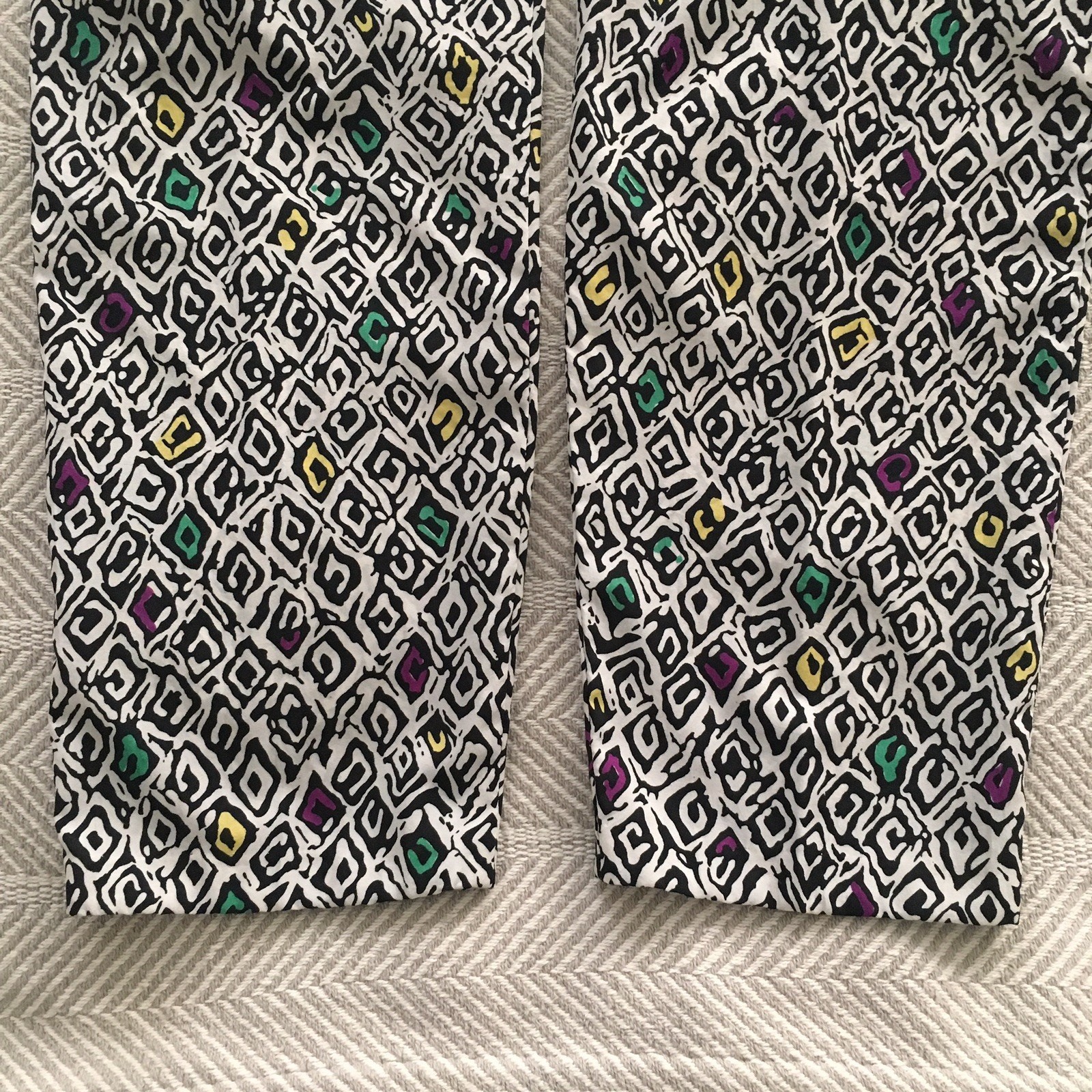 New Wave Pants Black White Wild Print Hi Waist Picket and Post Small 80s Vintage