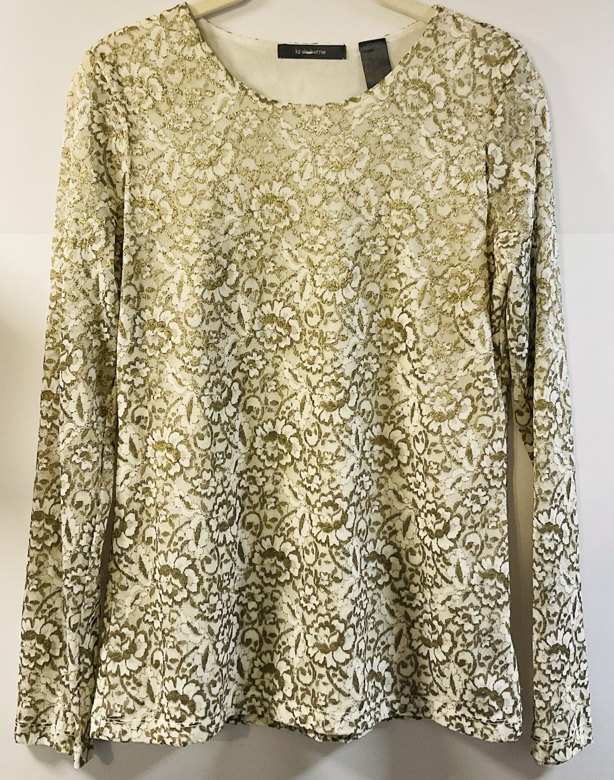 Vintage Liz Claiborne-Size S-Lace Gold Metallic Neutral Floral Pullover 90s Y2K