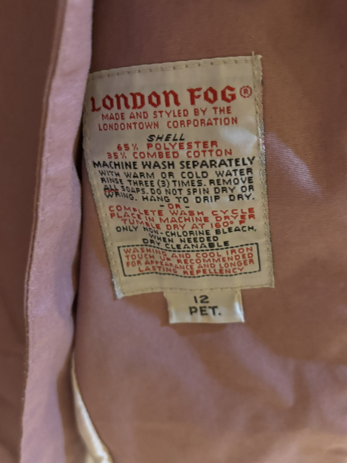 Vintage 70s 80s London Fog Trench Coat Ruched Collar Dusty Rose Lilac 12 Petite