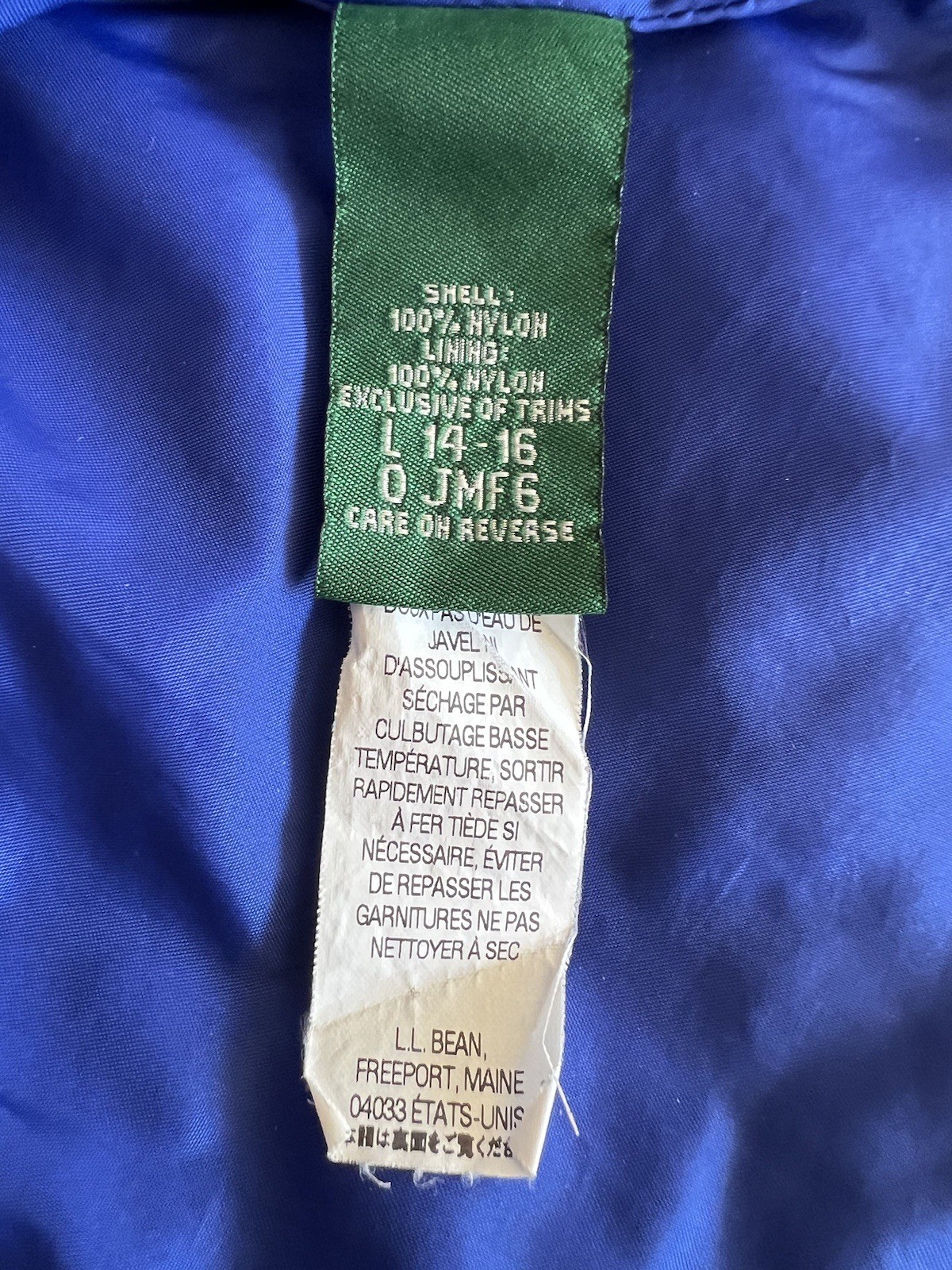 L.L. Bean VTG Womens Jacket Windbreaker 2-Tone Blue Packable Hood Nylon Large