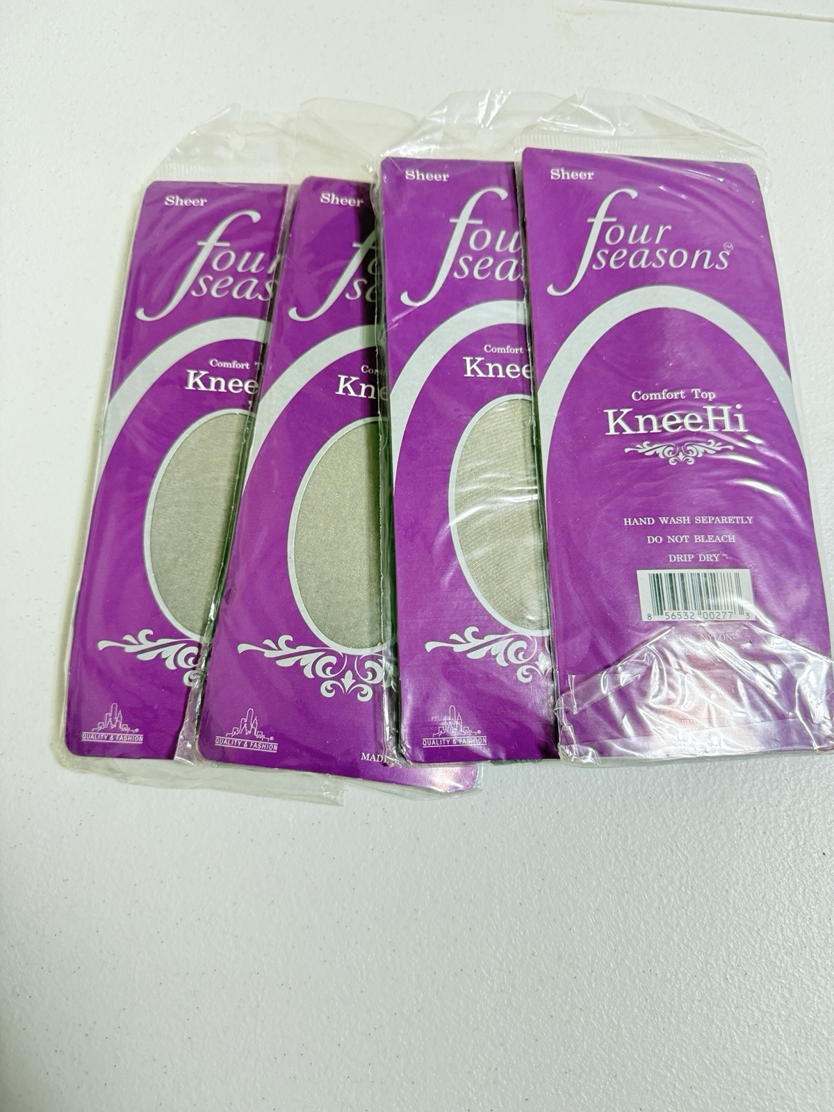 FOUR SEASONS Comfort Nylon Knee Hi Grey Mist Stockings Pantyhose Fits 8 1/2- 11