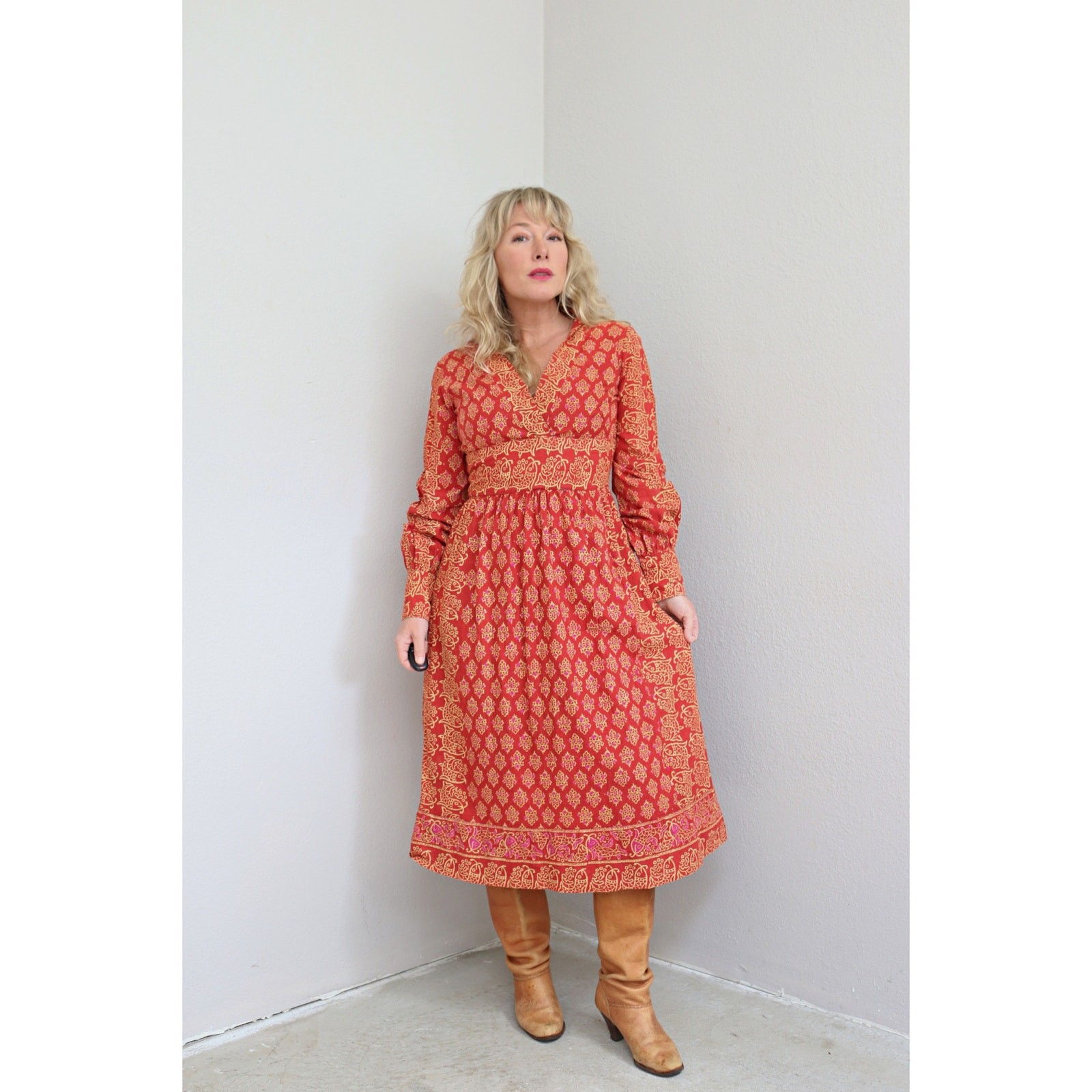 1970’s Vintage Indian Imported Batik Cotton Block Print Dress ~ Women’s XS SM