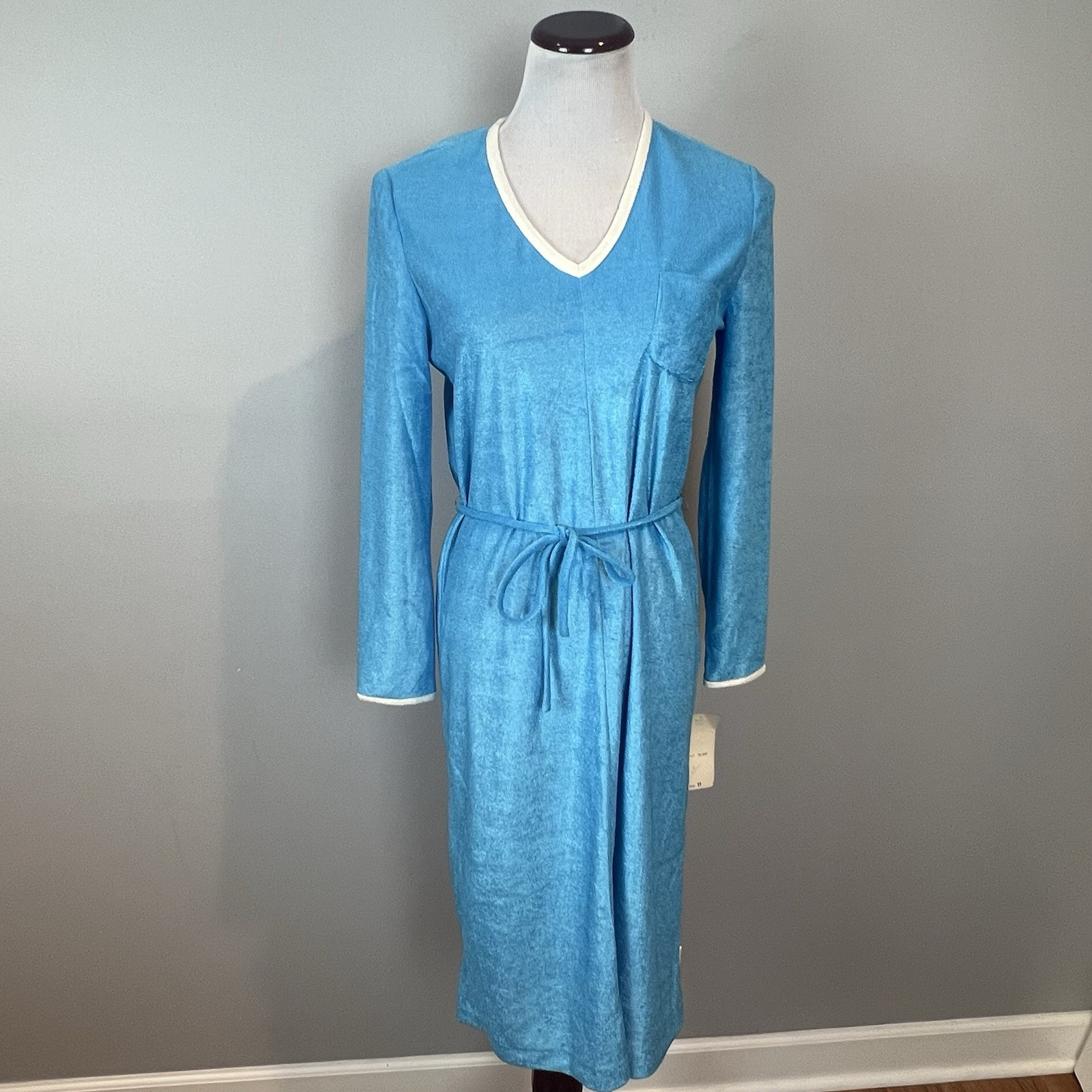 Vtg 70s Jerell of Texas Blue Terry Dress Juniors Size 11 Medium NWT NOS