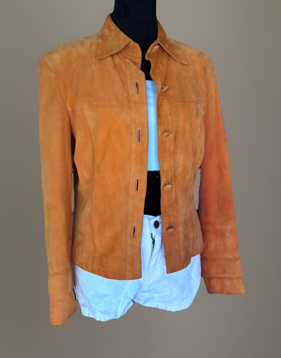 1960s Beautiful European SOFT SUEDE Tangerine Color Jacket.size 44.S/M