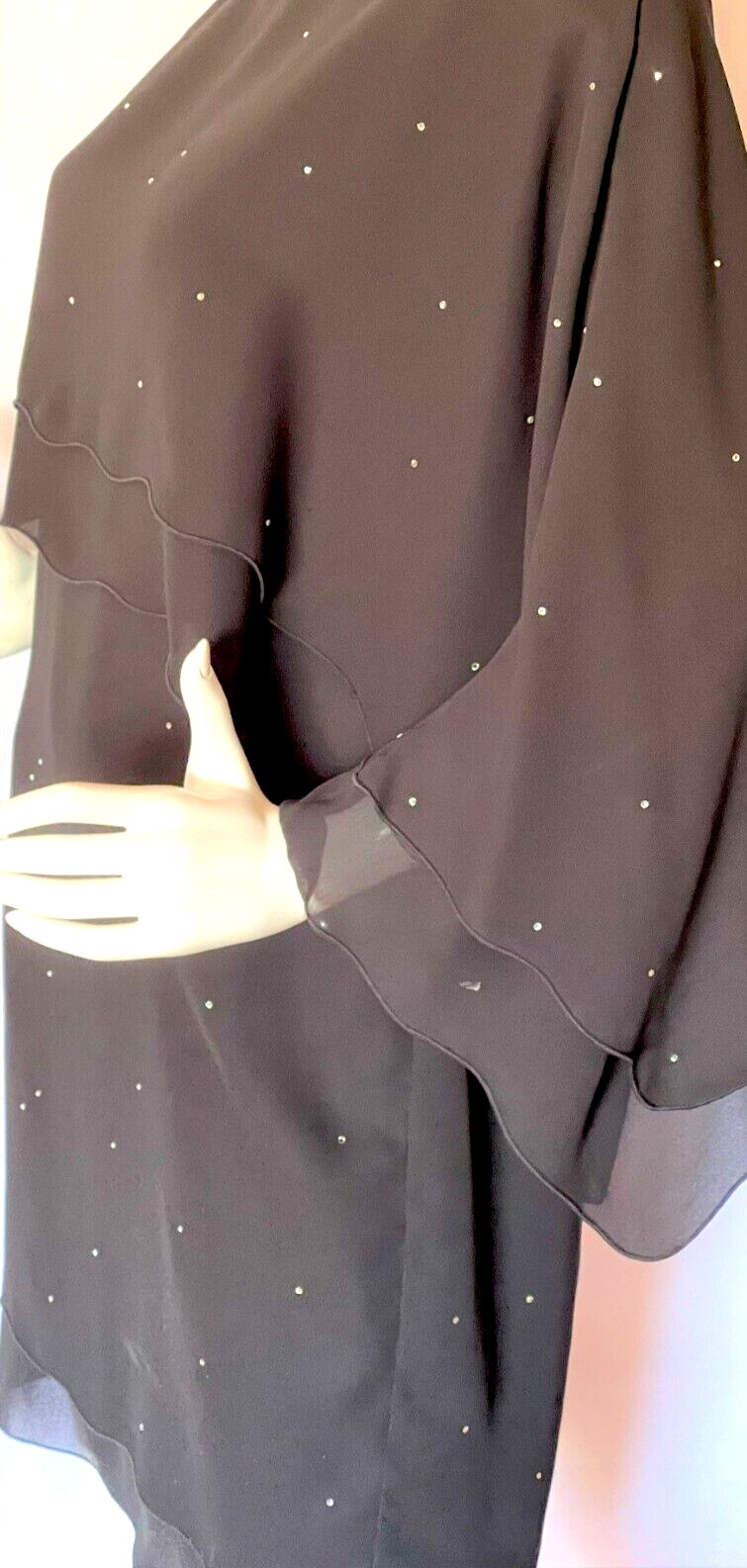 Vintage 80s Holly Harp Black Layered Dress W/Rhinestones /Scalloped Edges SZ 12