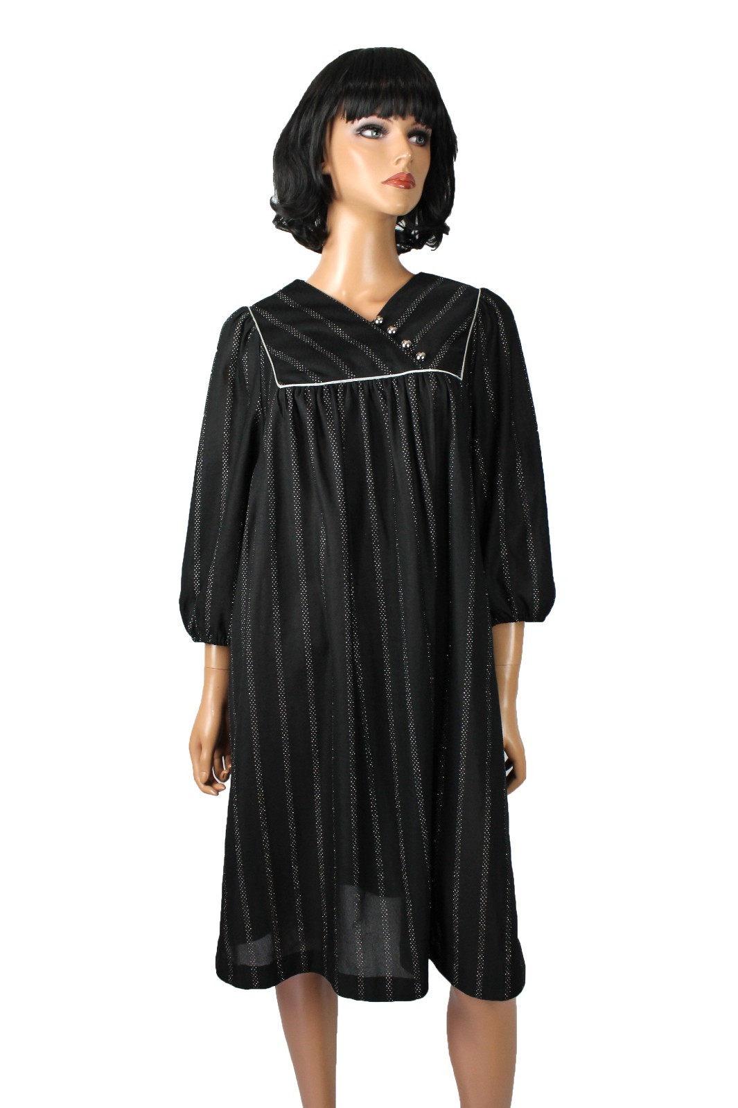 80s Cocktail Dress XL Black Stretchy Sparkly Silver Glitter Stripe Shift Tent