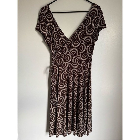 90s Vintage London Times Sz 14 Womens Swirl Print Vneck Flutter Sleeve Tie Dress
