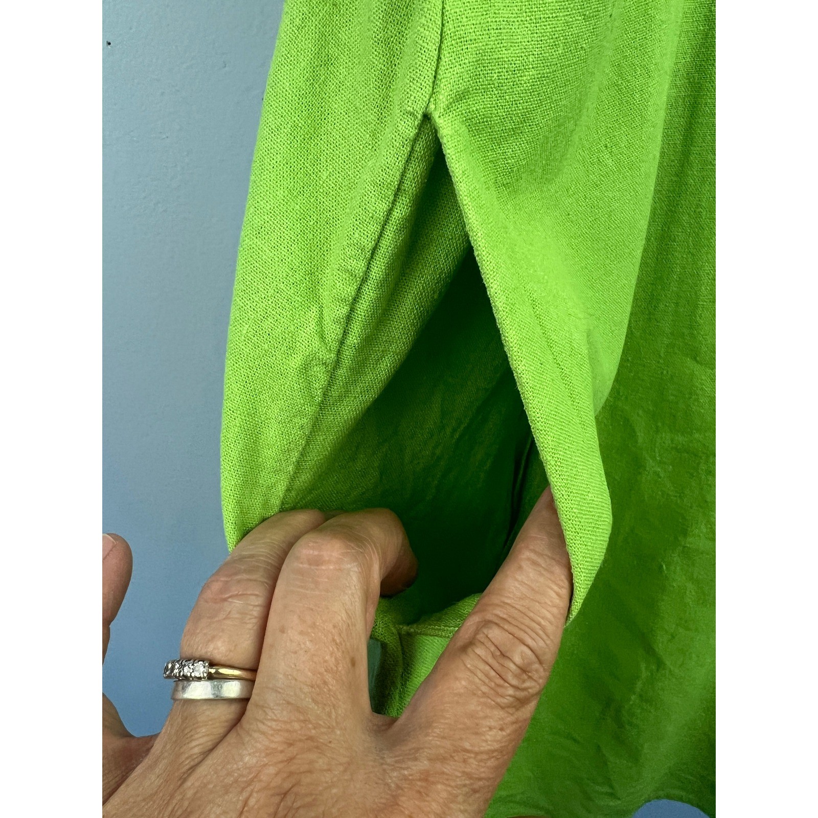 Old Navy Linen Blend Fit & Flare Lime Green Tie Shoulder Mini Cami Dress SZ M