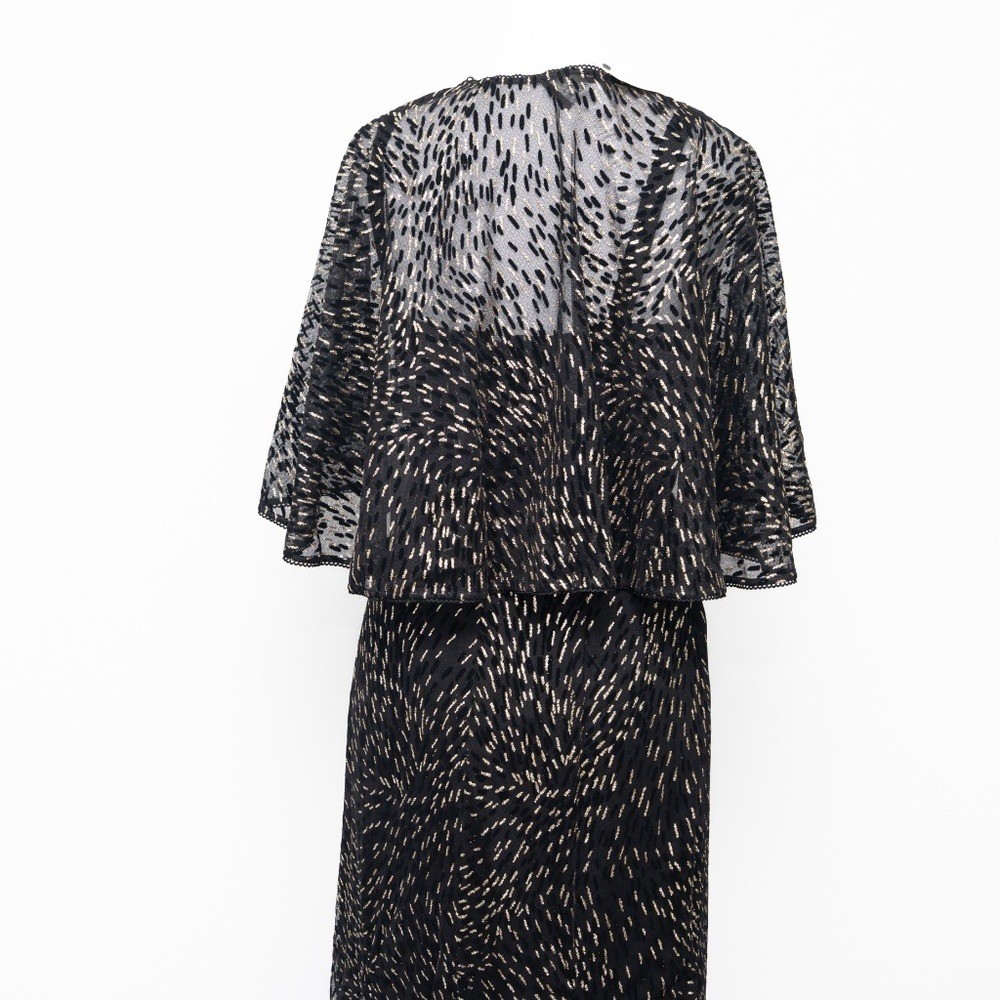 Adrianna Papell Glitter Evening Gown with Cape
