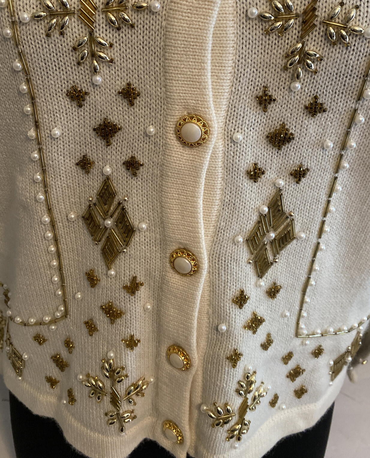 Vintage Robert Scott LTD Acrylic Lambswool Hand Beaded Cardigan Sweater Small