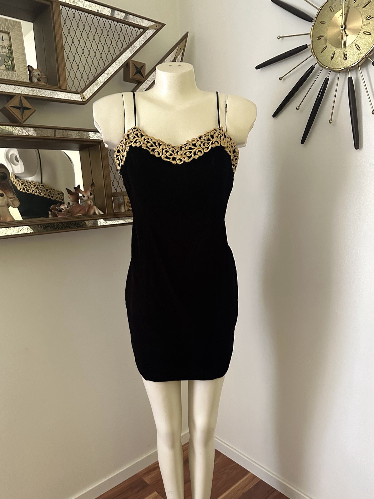 Vintage 90s LA Glo Mini Velvet Black Dress Sz 3/4