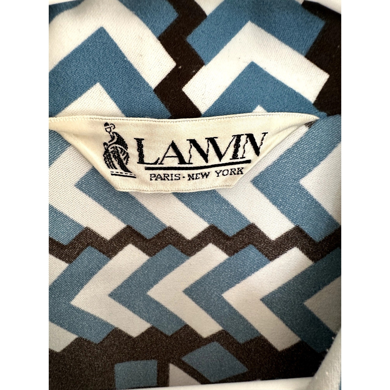 Vtg 70s LANVIN Paris OP Art MOD Dagger Collar Shirt Dress Sz M 8-10 Fit