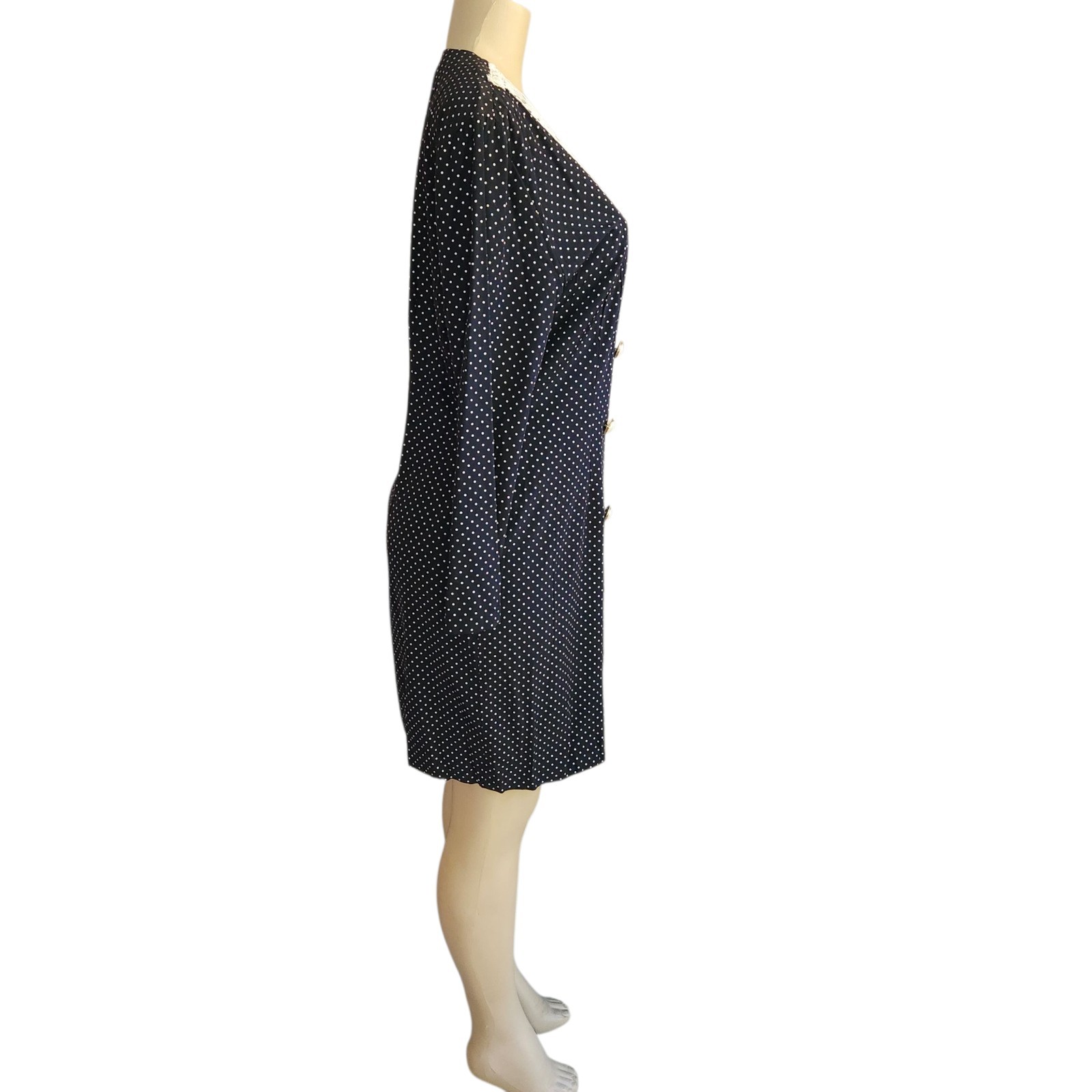 Vintage 70s Black Polka Dot Blazer Dress Sz 13 Double Breasted Office Retro