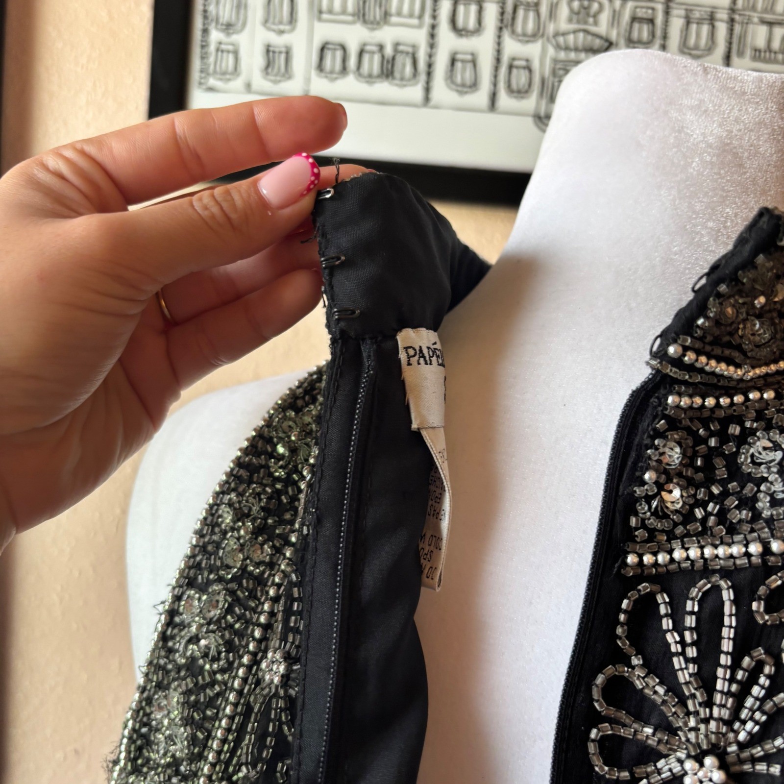 Vintage Papell Boutique Silk Beaded High Neck Blouse