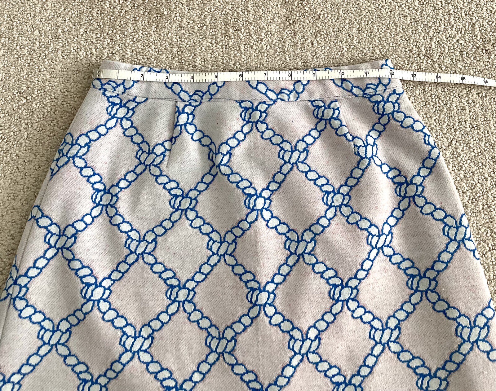 Vtg 70s Pink Skirt White Rope Print Polyester Back Zipper Size XS Waist 23.5”