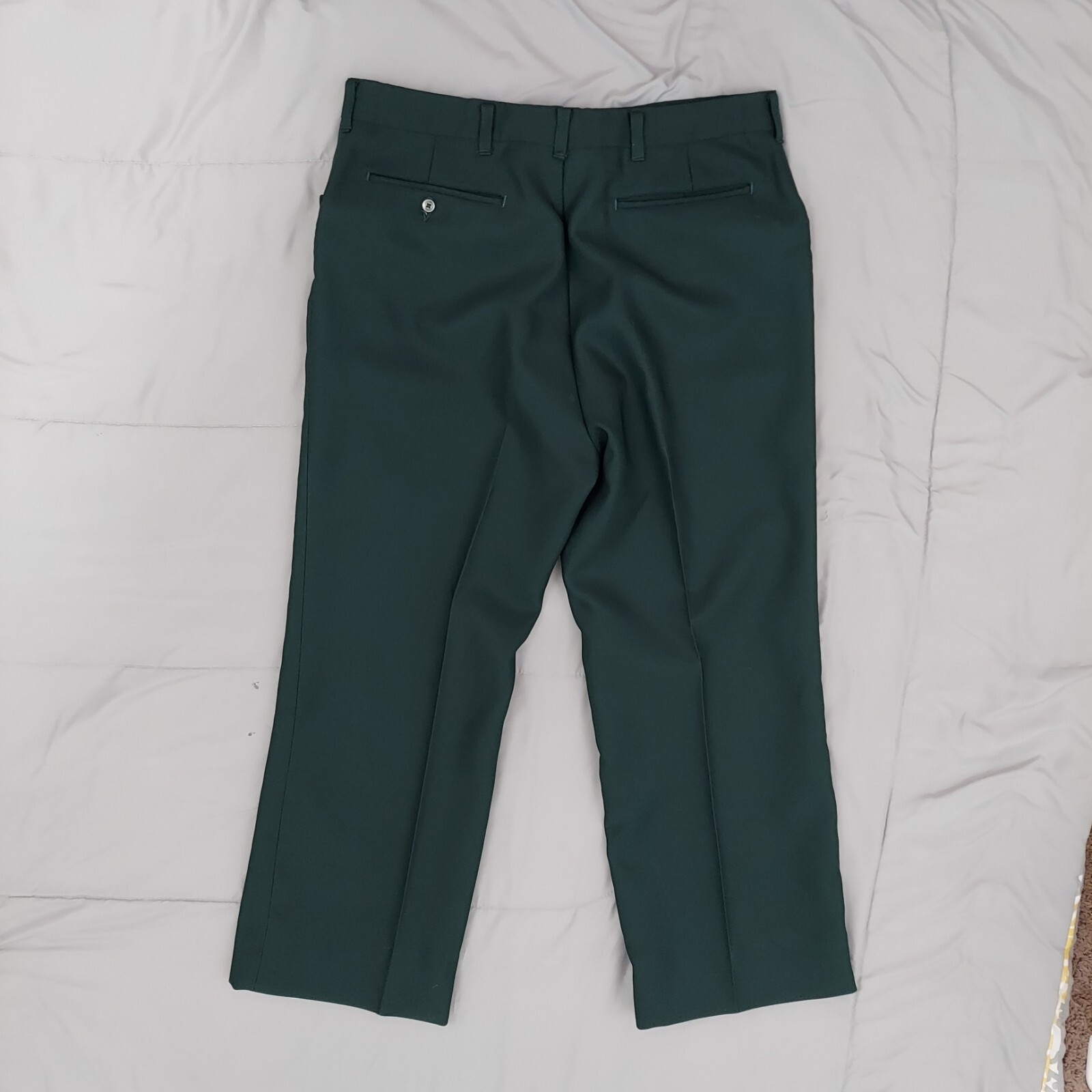 VTG 70s Haggar Green Polyester Pants USA Made Hemmed Capri 32×25 Grandpa Core