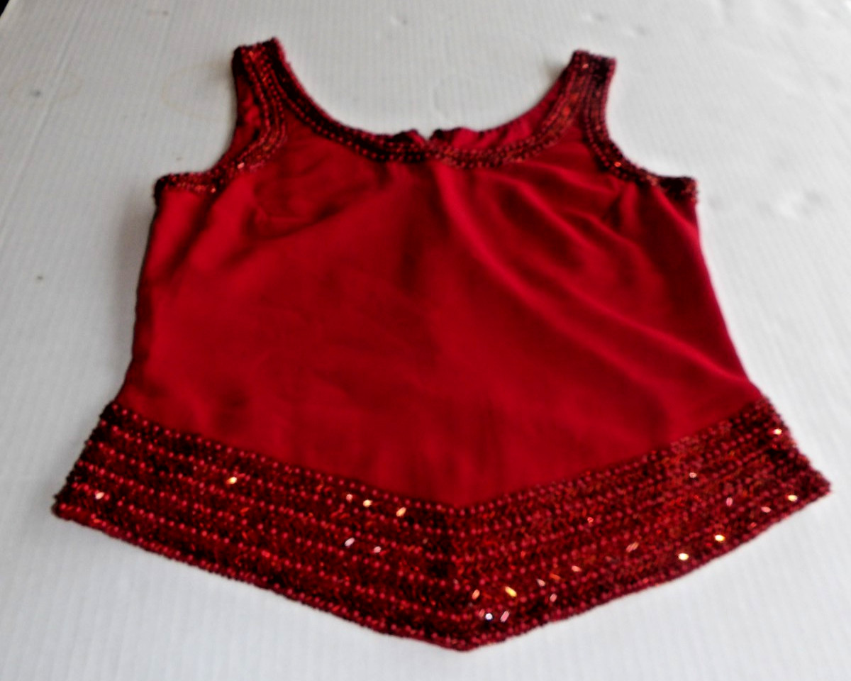 JKARA New York 8 M Cardigan Topper Jacket Tank Top Red Sheer Beaded Vtg 90s Retr
