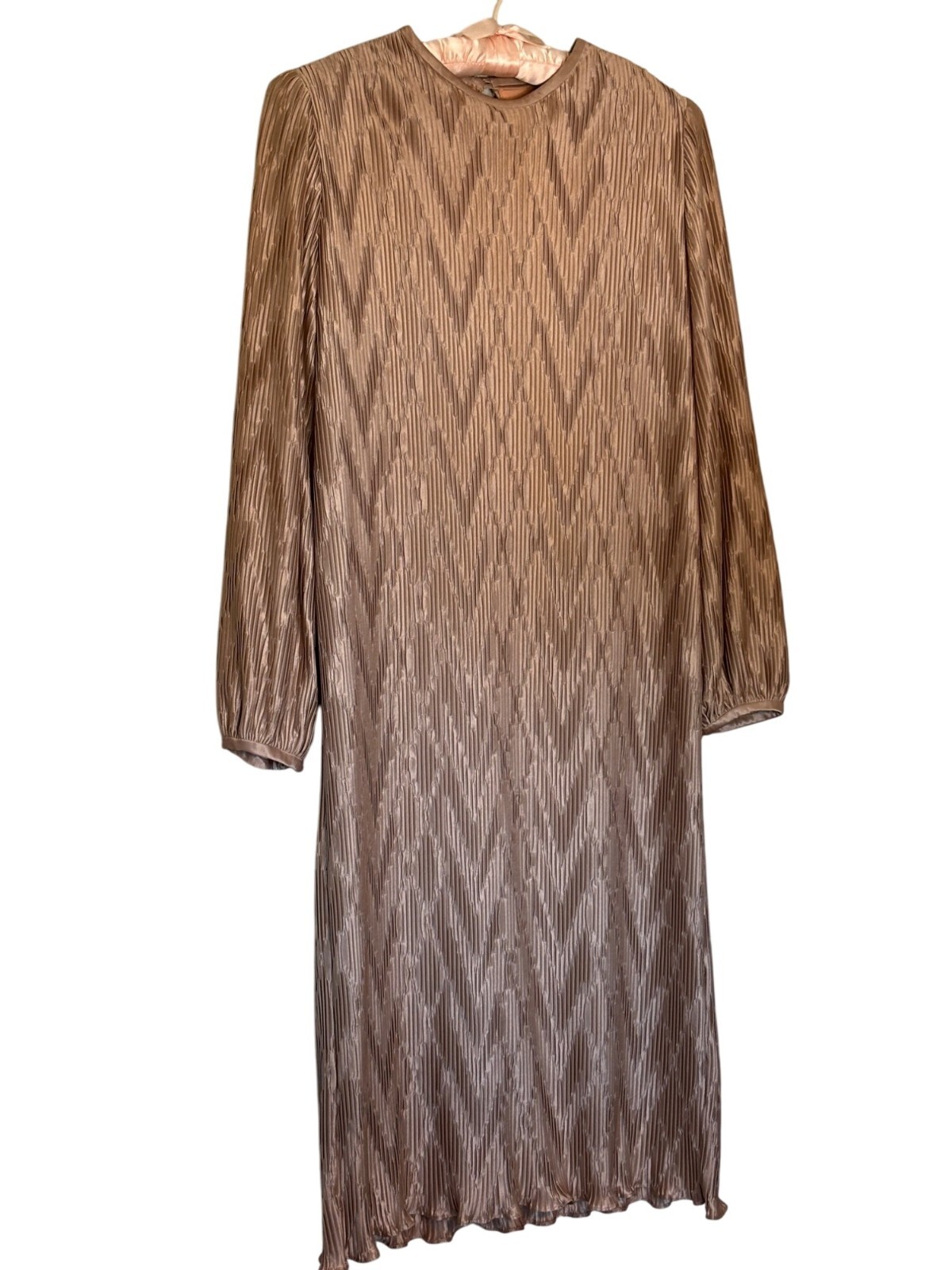Vintage Hal Ferman Midi Dress Size 14 Gold Chevron Metallic Pattern USA Elegant
