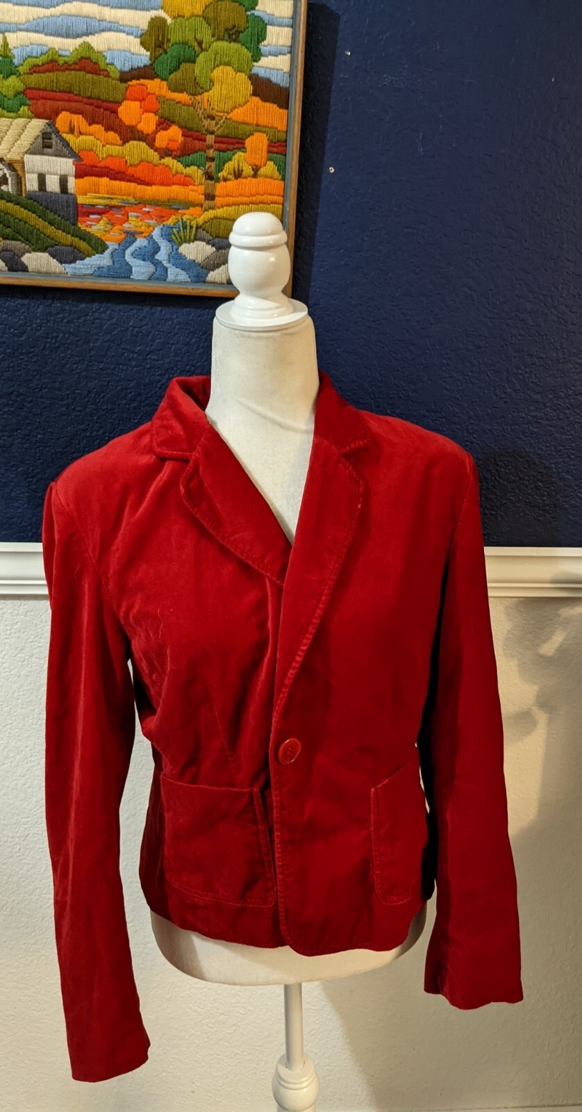 VTG Briggs New York Red Velvet Blazer Jacket Button Career Sz Medium M