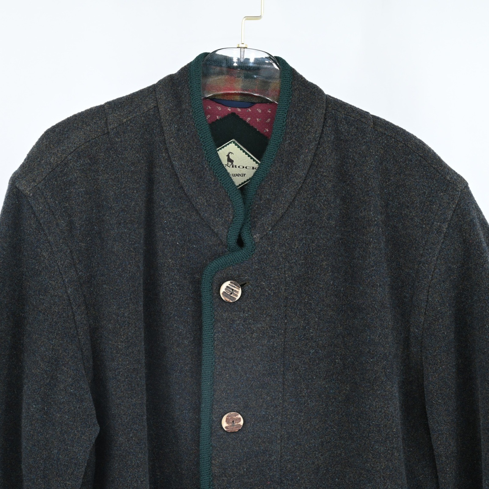 VTG Steinbock Tyrol Vintage Wool Jacket Gray Green Loden W Large Horn Buttons