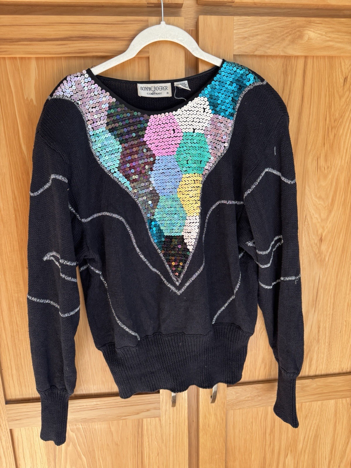 Bonnie Boerer Vintage 80s Sequins Sweater Women’s Med Cotton Ramie
