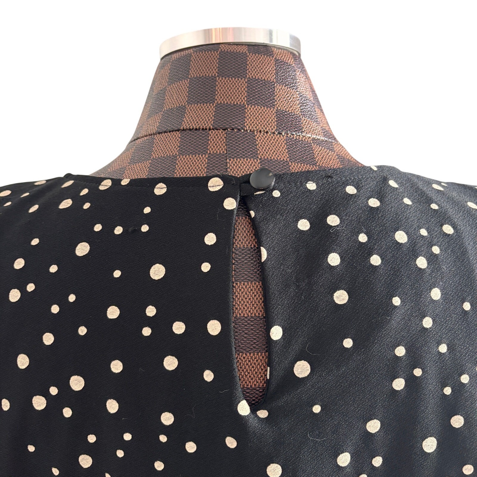 Vtg 80s California Looks Dress Size 16 Black White Polka Dot Layered Shift Retro