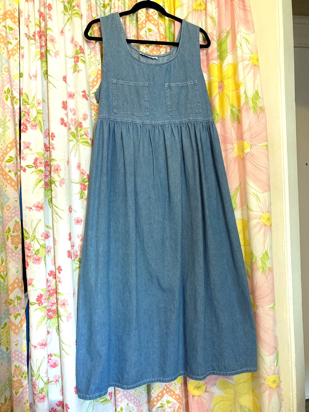Vintage 90s Denim Tank Maxi Dress, Blue, 1X, 44″ Chest