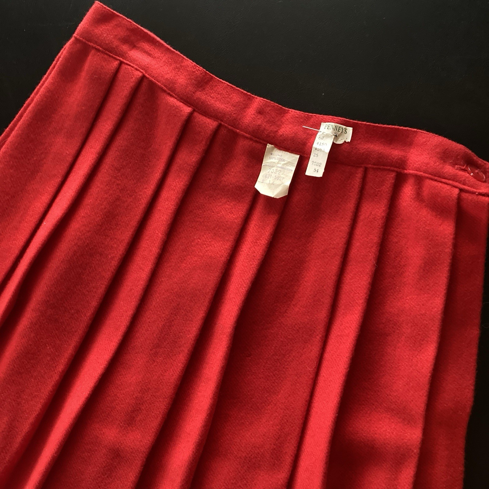 Vintage 50s 60s Penneys Red Wool Pleated Skirt Deadstock JC Penney Secretary