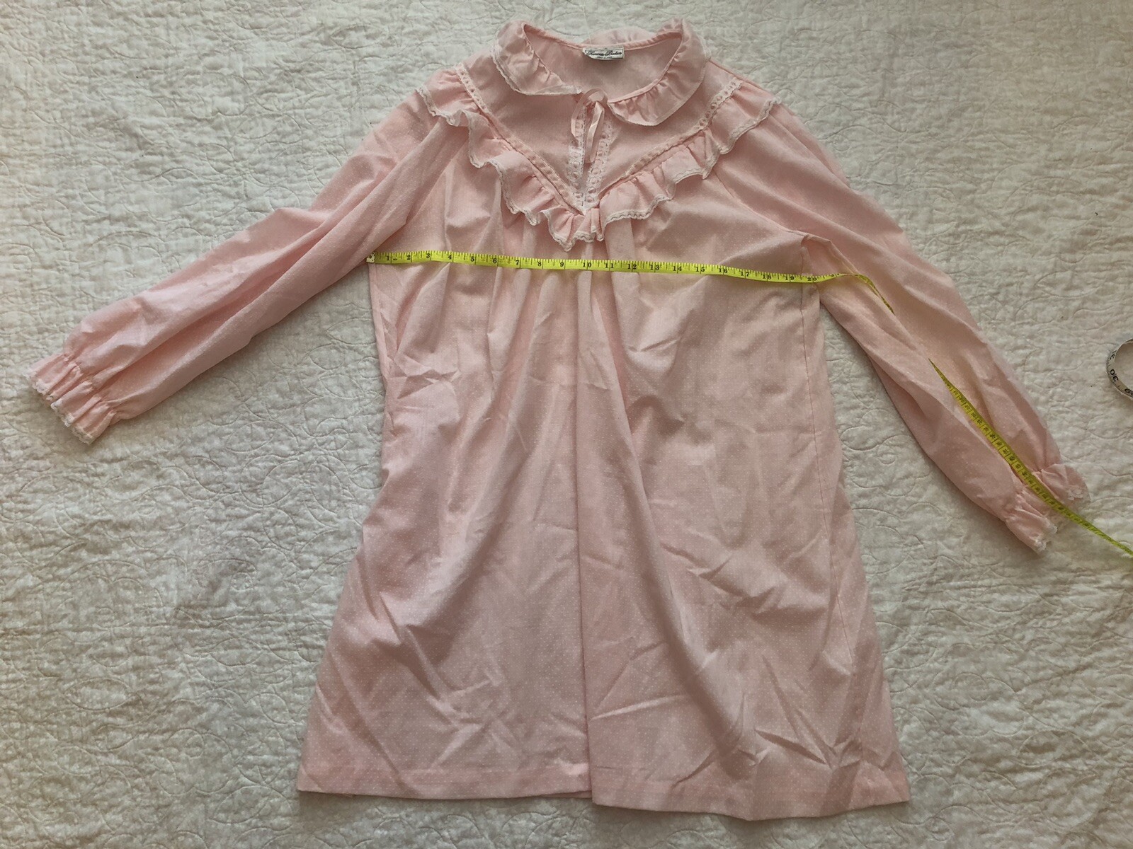 Sears Famous Bodies Soft Pink Cotton Lace Trim Short Long Sleeved Nightshirt M