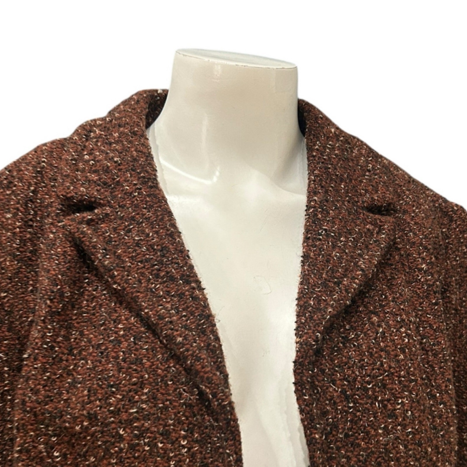 Vintage 50s Boucle Tweed Cropped Jacket Brown Open Front Blazer / medium ^
