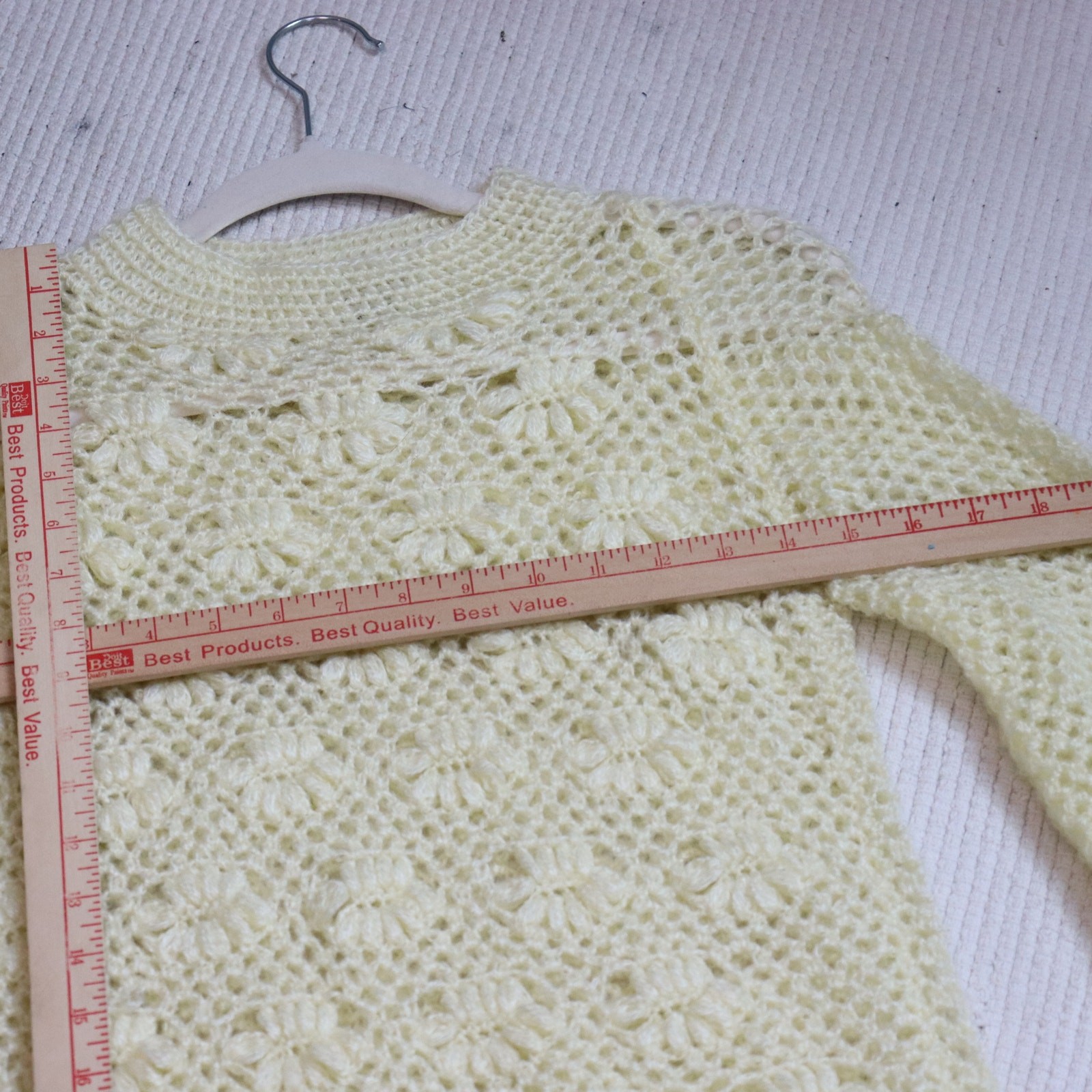 Vintage Handmade Crochet Knit Sweater Pullover Cream Open Weave Size M