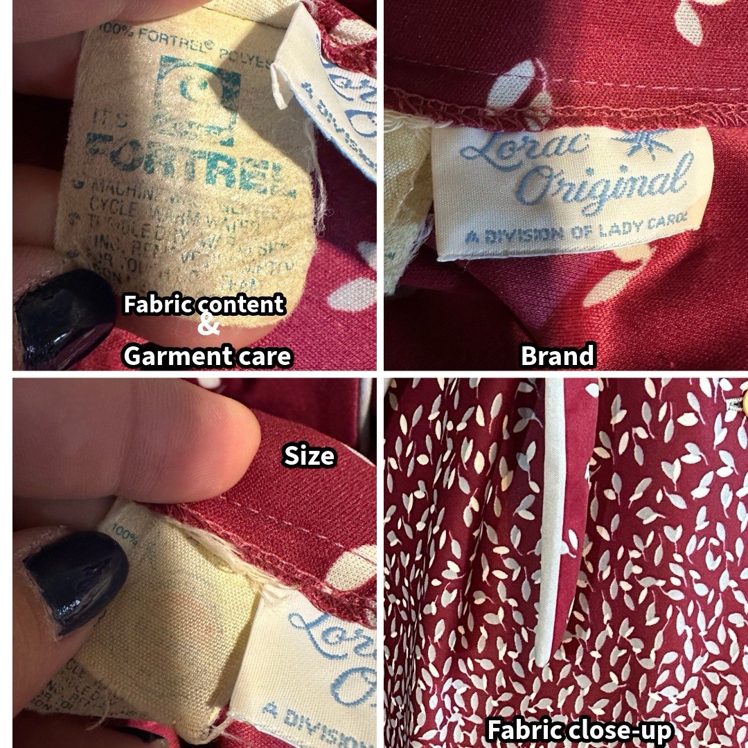 VINTAGE 1980’S LORAC BURGUNDY & GRAY LEAF PRINT SHIRT DRESS SIZE XL
