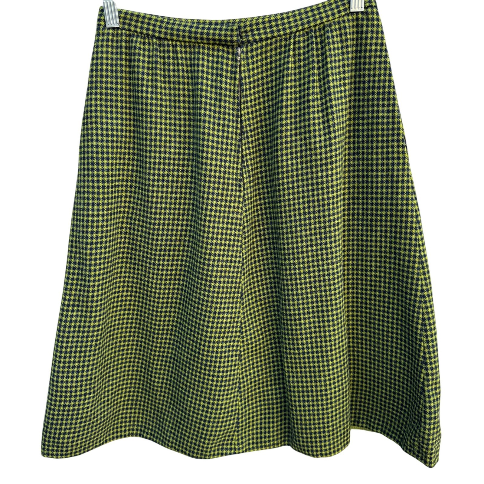 Pendleton Vintage 60s 70s Wool Houndstooth Twee Mod Retro A-Line Skirt Green S