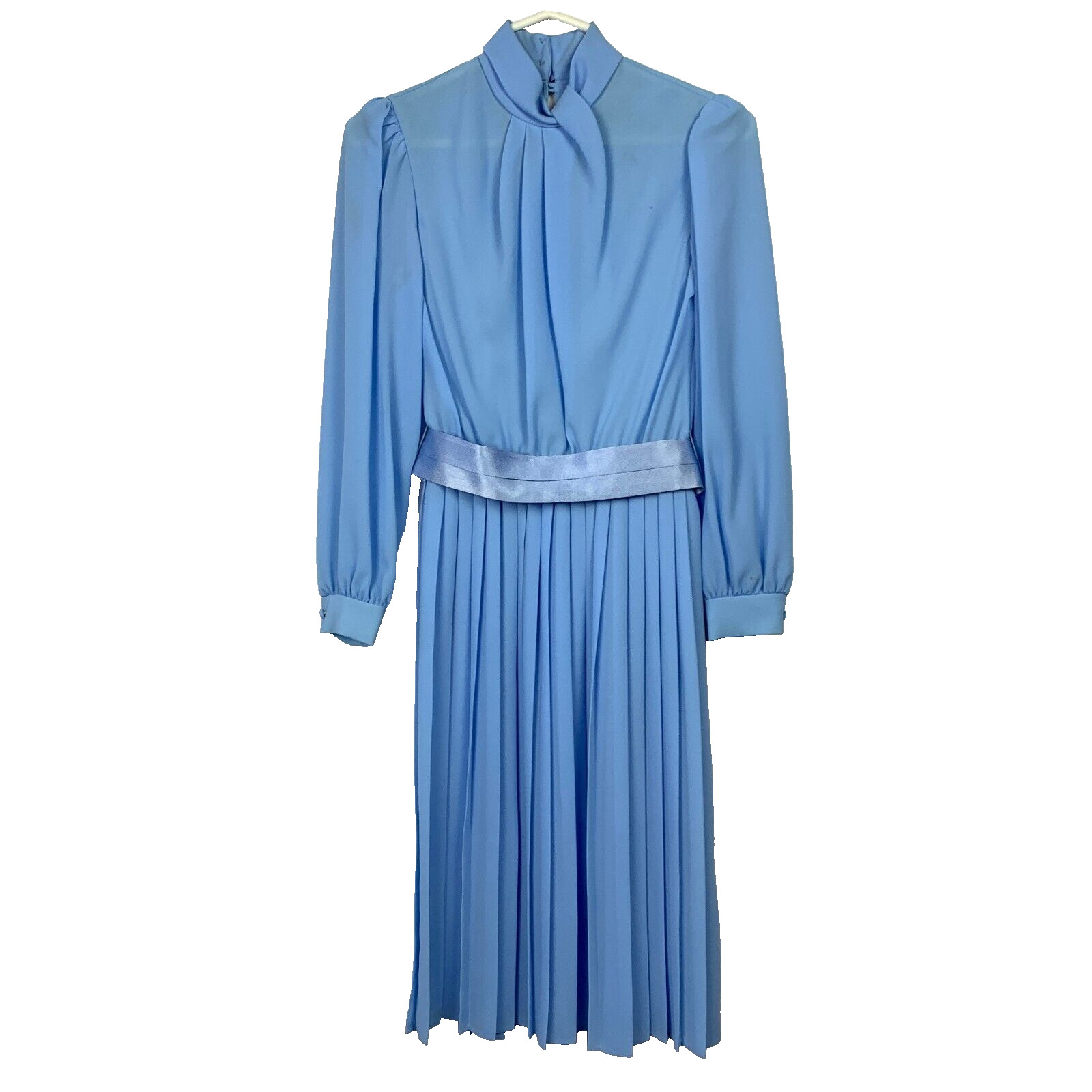 Vintage 80s Mavinette Blue Pleated Twirl Secretary Dress Twee Size 6