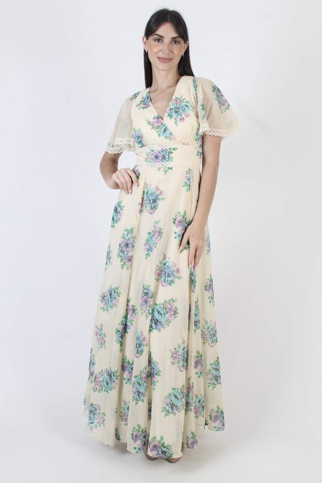 Vintage Boho Wedding Dress Prairie Wrap Bridal Bouquet Hippie Festival Sundress