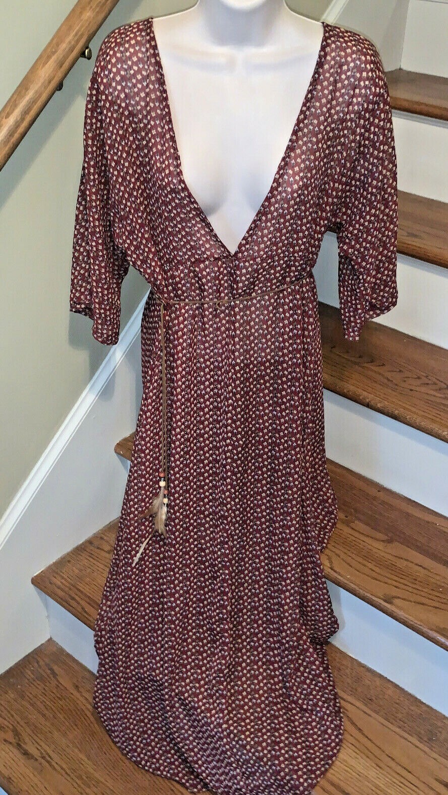 Vintage Gunne Sax Maxi Calico Feather Dress Cottage Core Prairie Boho M ❤️tb68