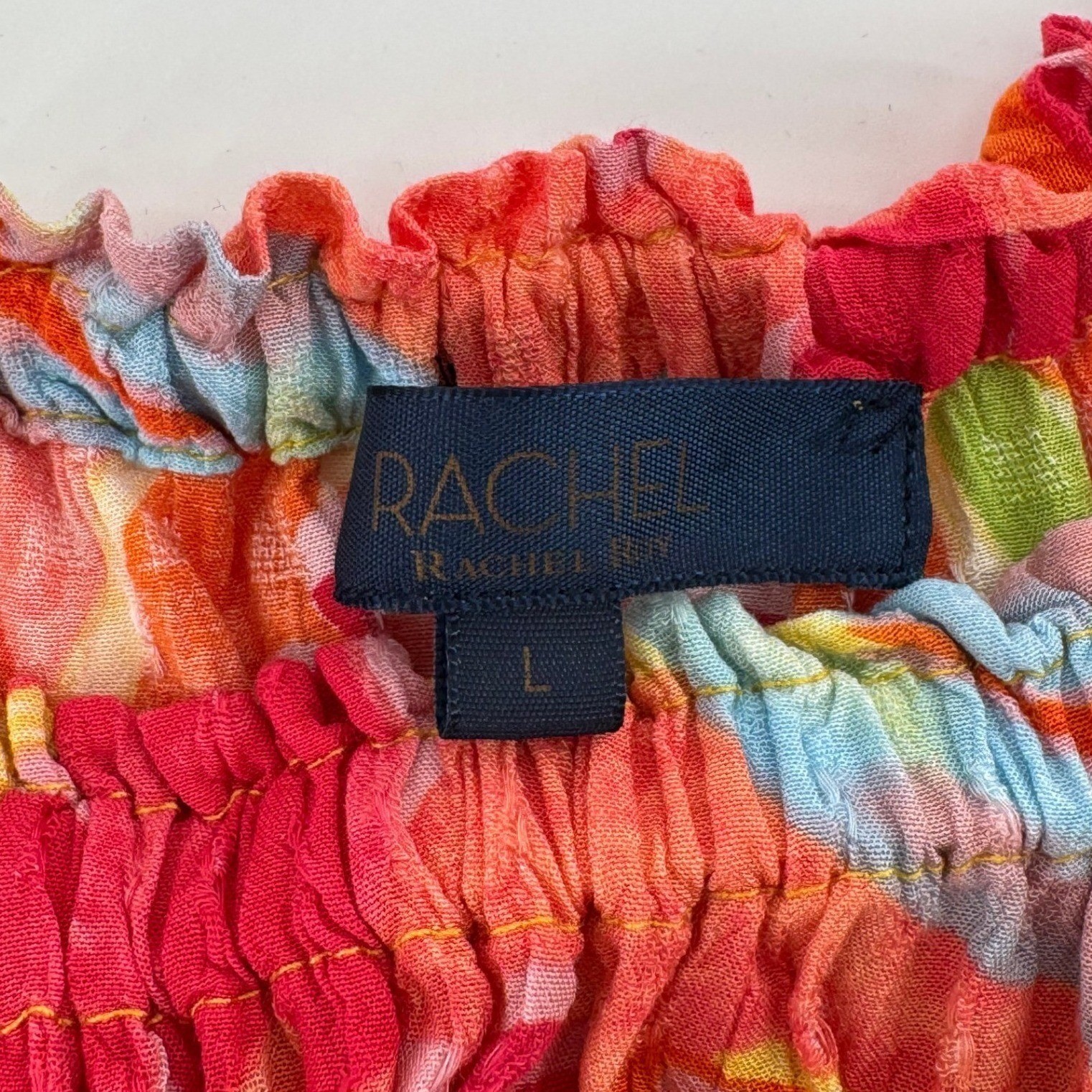 Rachel Roy Tropical Off Shoulder Smocked Blouse L Farm Rio Vibes Boho Y2K EUC