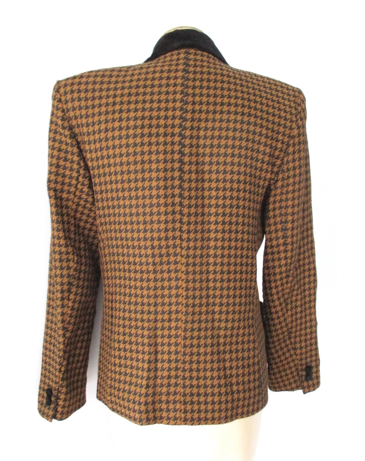 Vtg 80s boxy brown black houndstooth executive career blazer jacket pockets 8