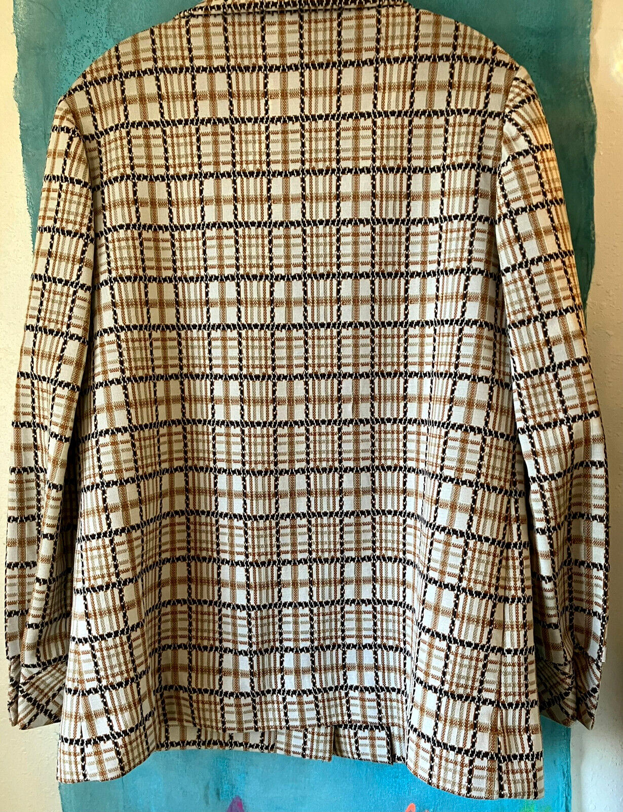 Vintage ANDREA GALE Checkered BLAZER, Brown, Rust, Tan, Cream, Slightly Stretchy