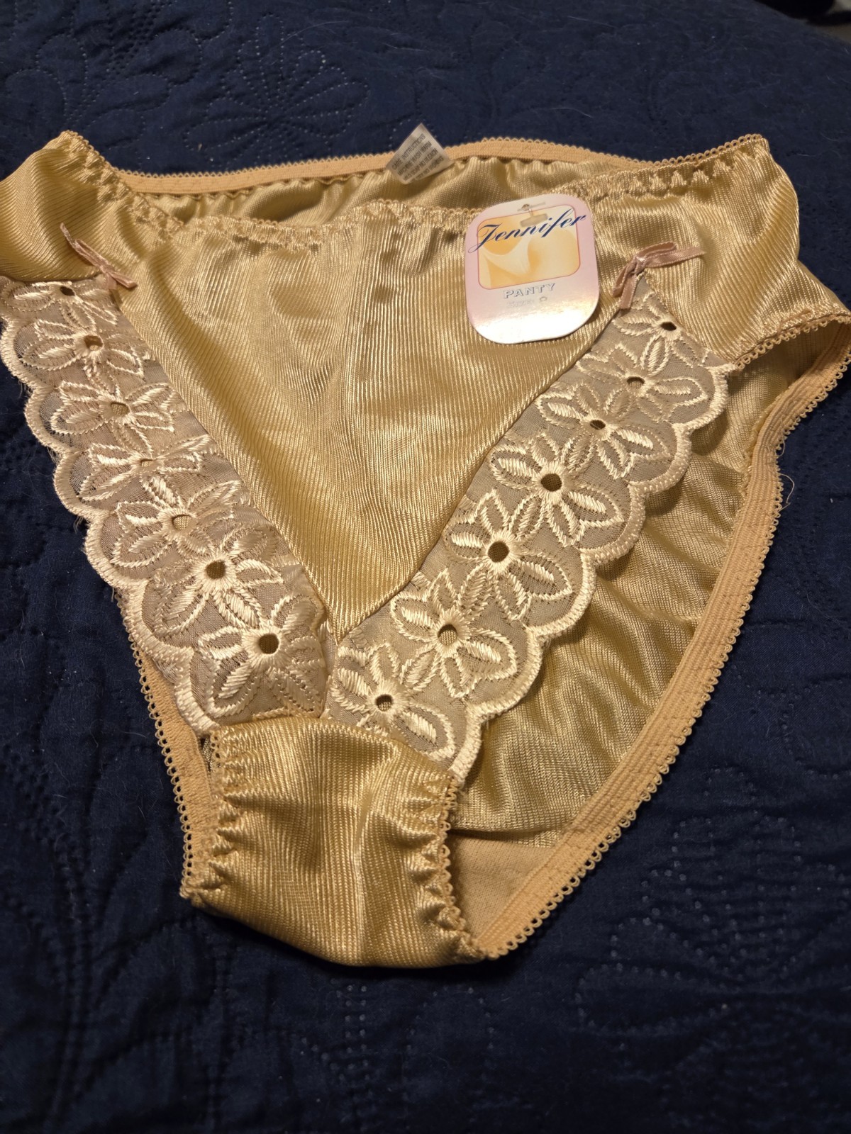 NWT Vintage Jennifer Brand Beige Shiny Silky Polyamide Hicut Panty XLarge XL 8