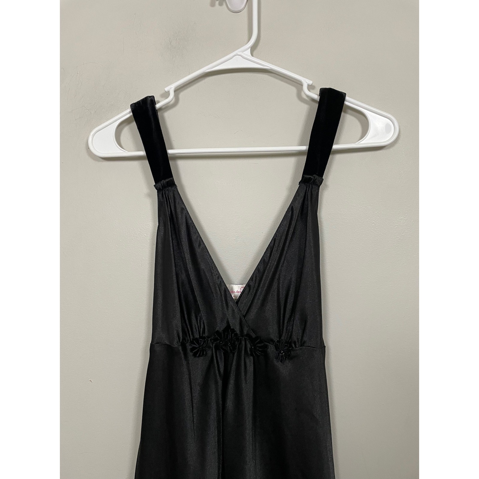Vintage Oscar De La Renta Black Satin Midi Slip Dress Size Medium Romantic Fairy