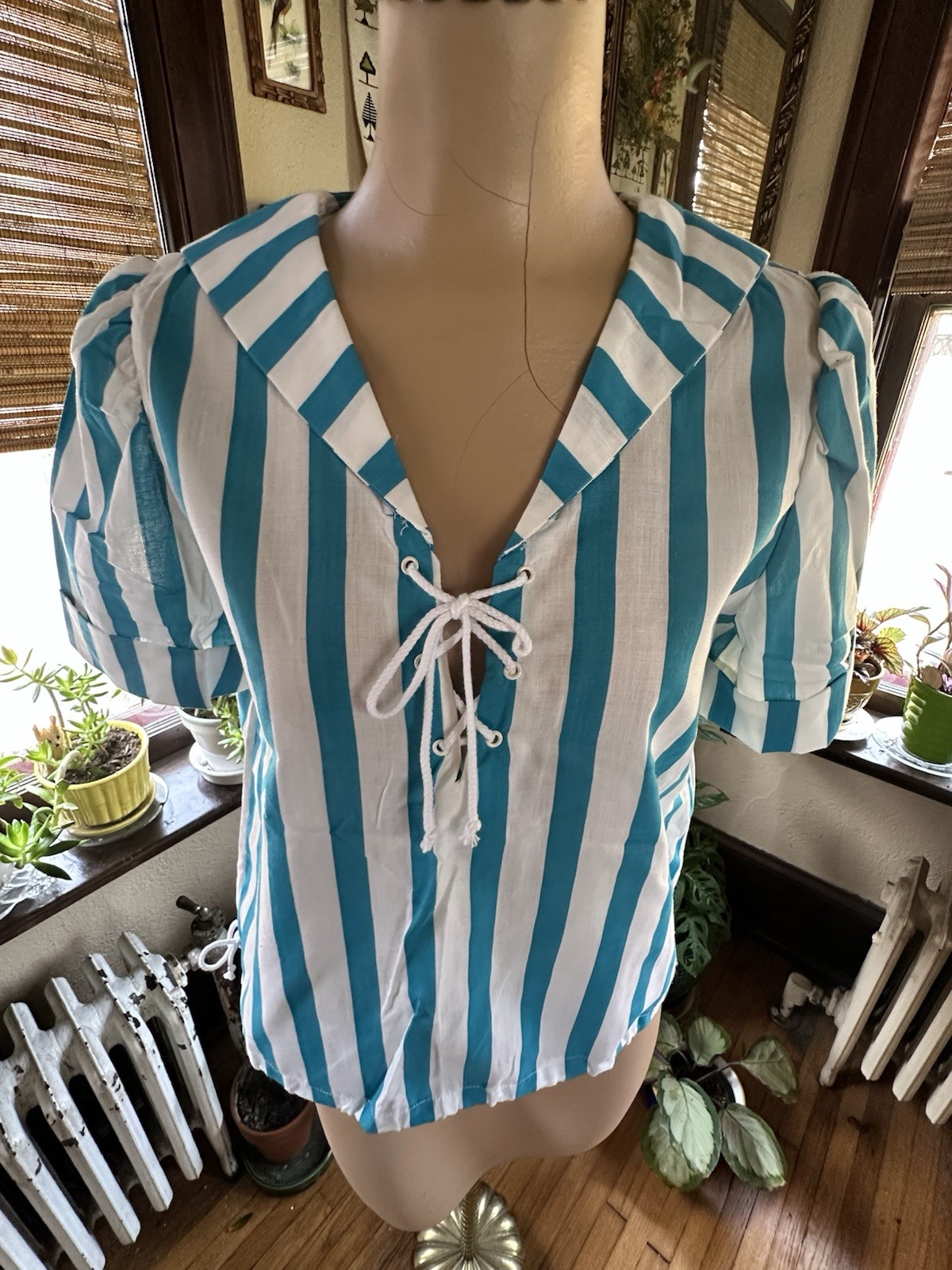 You Babe Vintage 80’s Striped Sailors Top Women’s Large Cropped with Ties NWOT