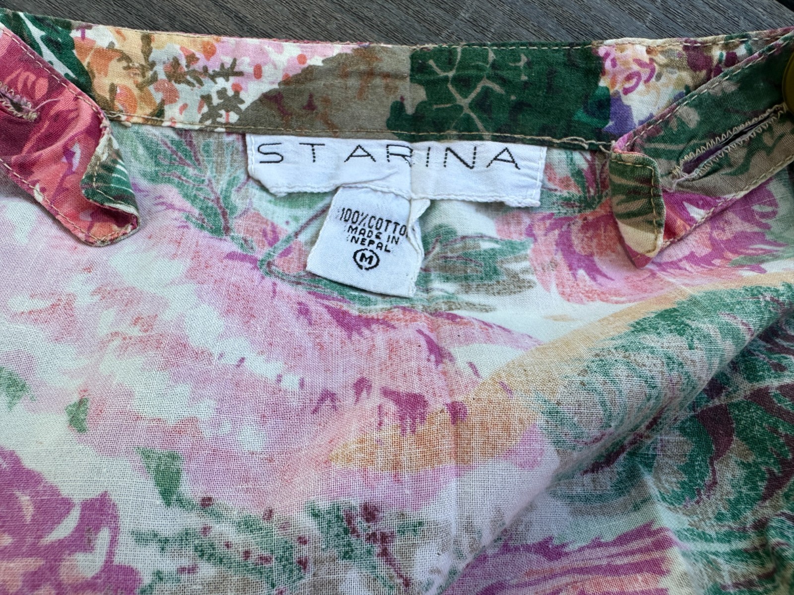 Vintage 1990s Starina Floral Button Front Cotton Cottagecore Midi