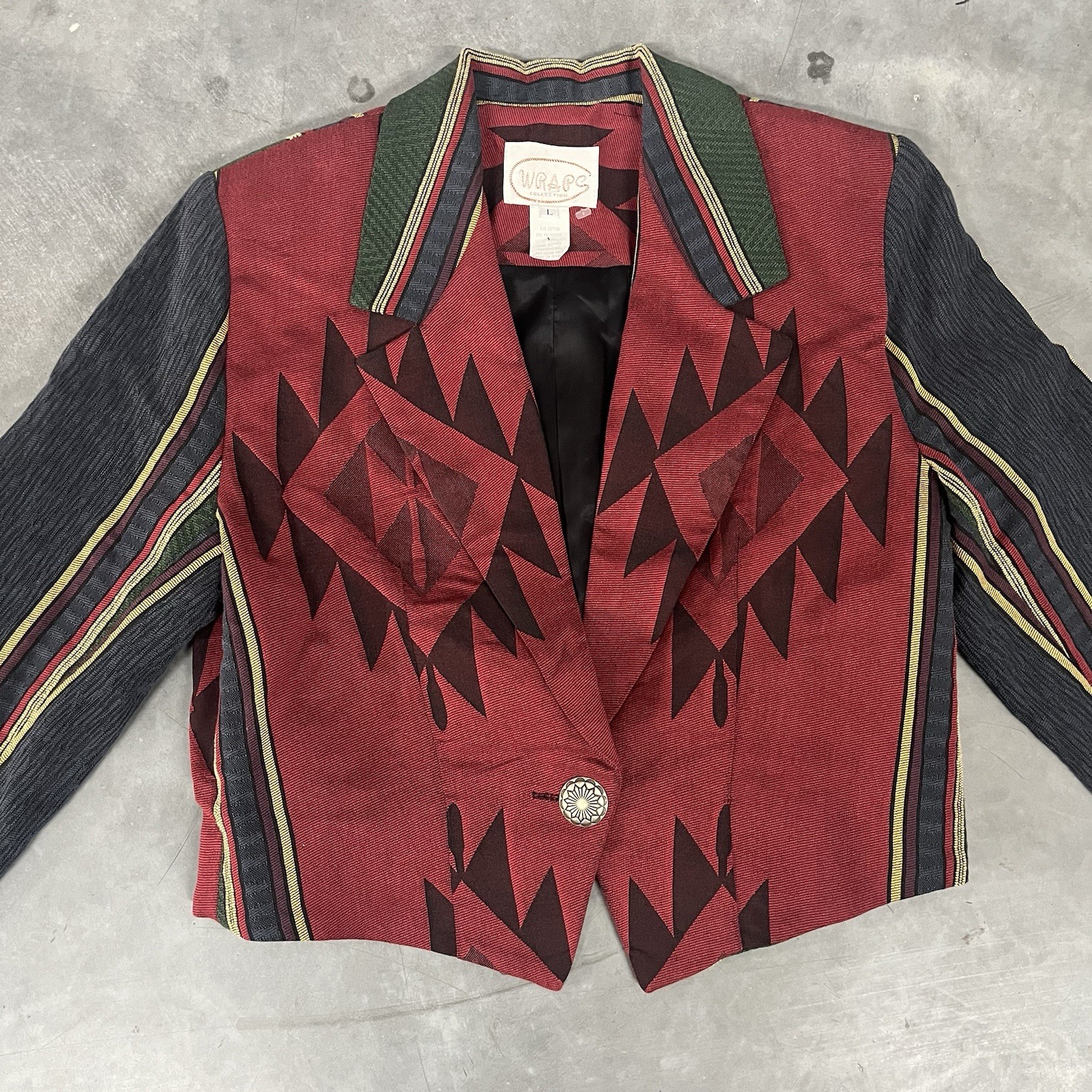 Vintage Wraps Collection 1990s Aztec Pattern Cropped Blazer Jacket Size Large