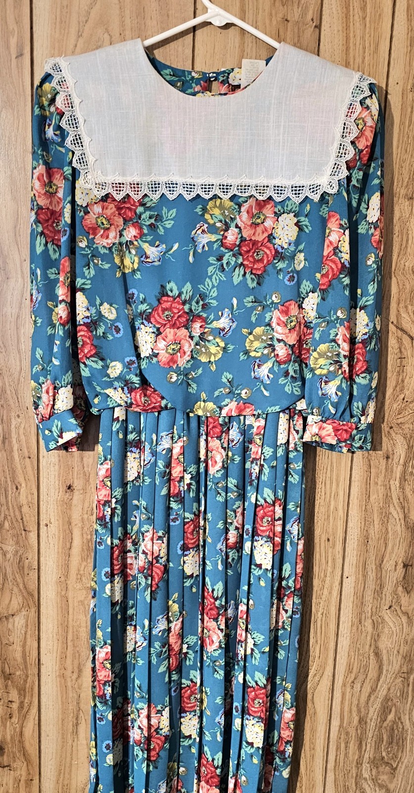 Vtg Lisa II Dress 14 Teal Floral Academic Teacher Pleated Bubble Waist Career…