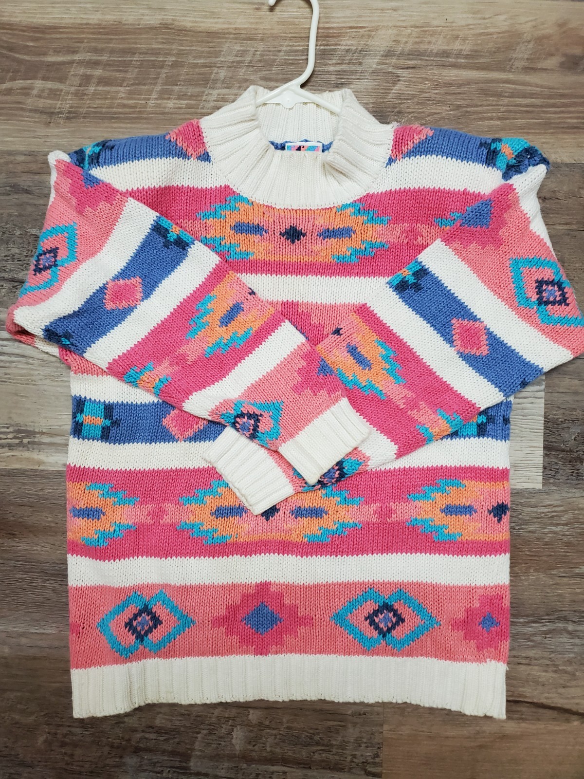 Vintage 80s Nuovo Sweater Women’s Medium Aztec Cotton Ramie Slouchy Tunic Pink