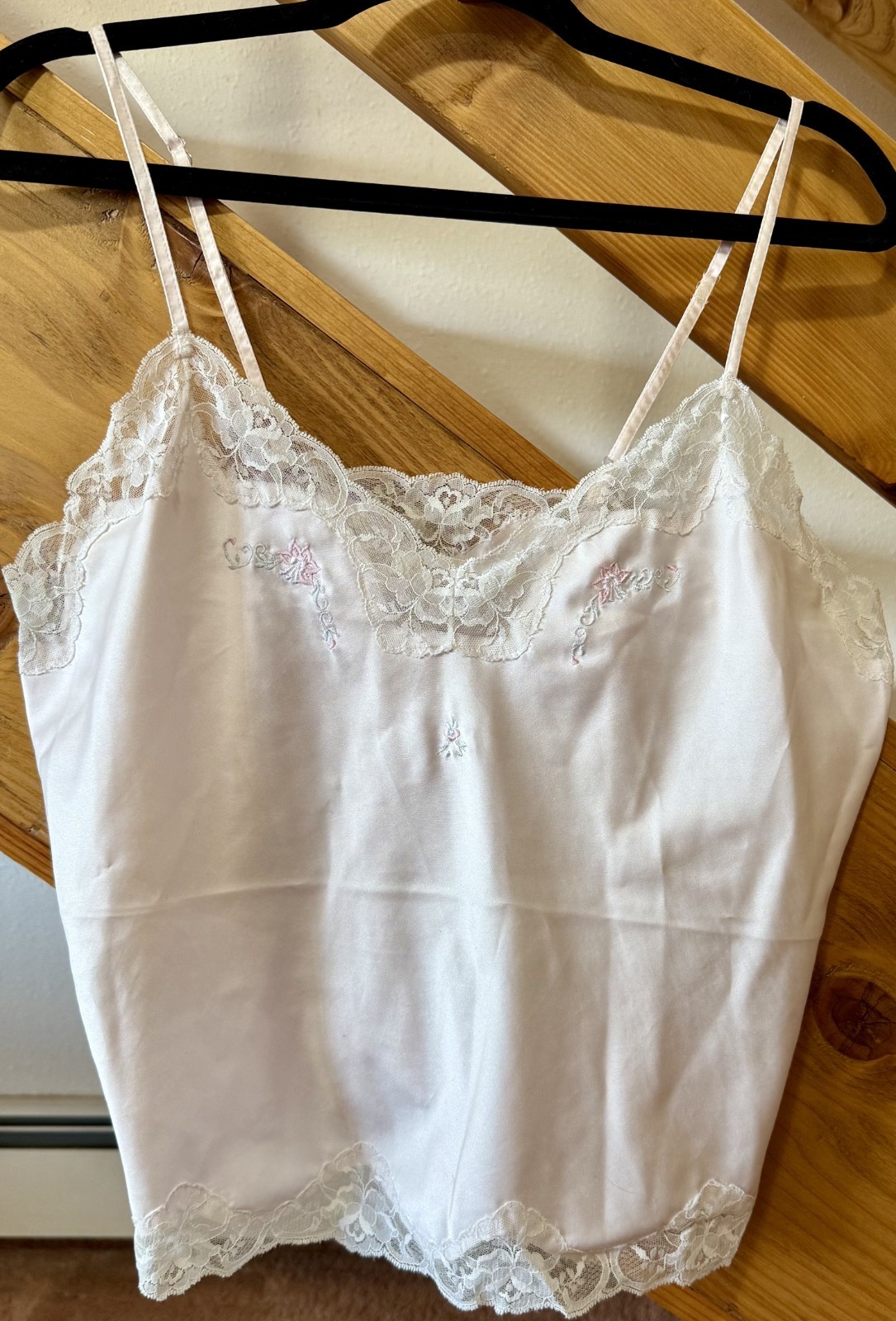 Vintage Barbizon Baby Pink Camisole w/Lace & Floral Embroidery