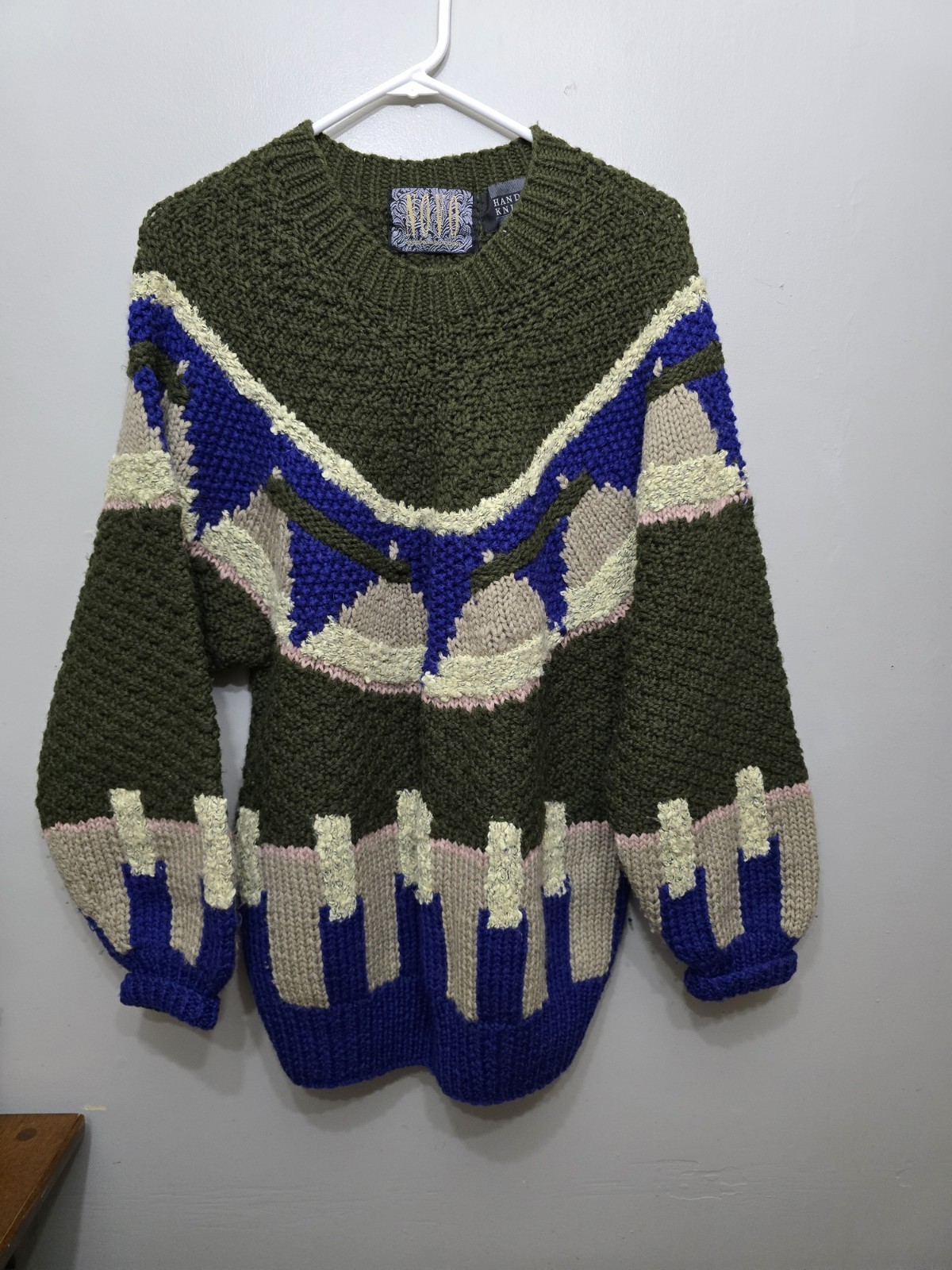 VTG Novo Creations Sweater Mens Sz L Classic Chunky Knit Twist Designer Art 80s