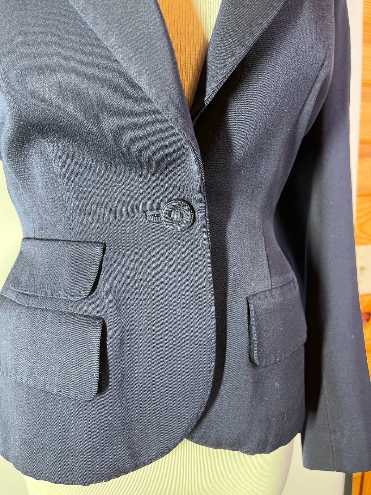Vintage 1960s Fitted Navy Blue Blazer Jacket Shoulder Pads