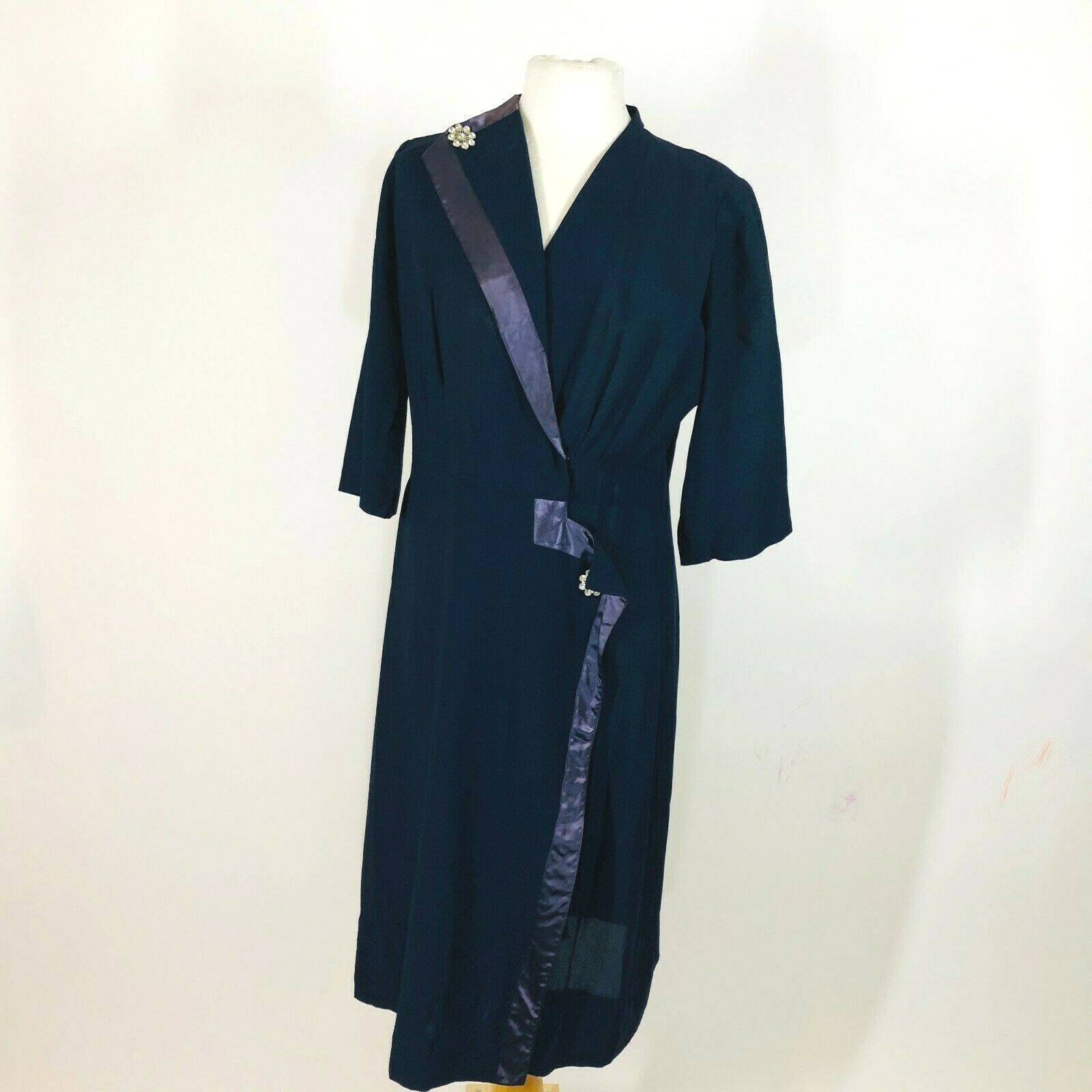 Vintage British Lady Classic Structured Navy Flight Attendant Dress W/ Broach